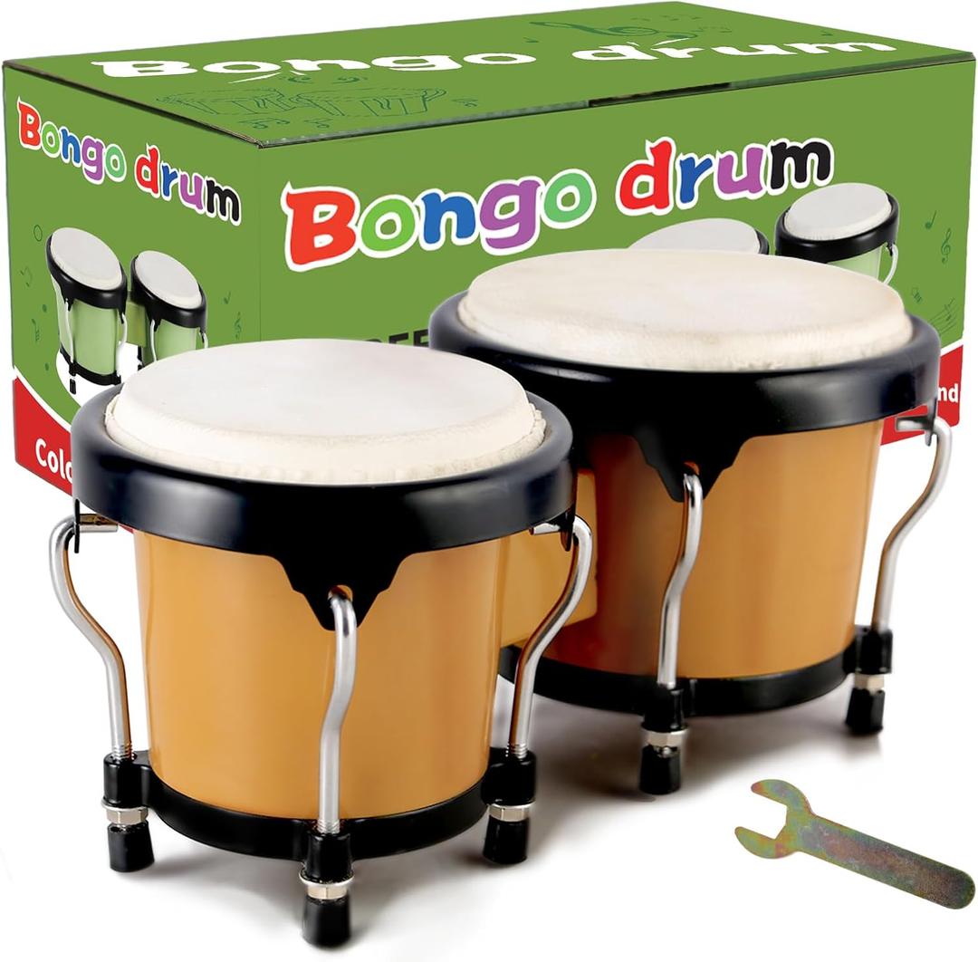 EastRock Bongo Drum 4 and 5 Set for Adults Beginners,Percussion Bongos Drum With Tuning Wrench (Brown)
