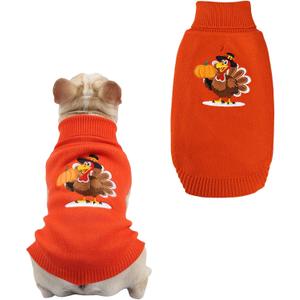 SHIAOMIN Thanksgiving Dog Sweater - Turkey Dogs Pullover Classic Knitwear with Leash Hole Warm Winter Pet Turtleneck Sweaters Apparel for Small Medium Breeds (XL) (Orange)
