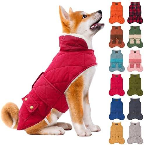 KYEESE Dog Coat Thick Pets Clothes with Pocket Waterproof Dogs Jacket with Fleece Lined Windproof Dog Coats for Small Dogs Soft Pet Sweater for Cold Weather Warm Pet Winter Puffer Coat with Leash Hole, XL
