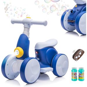 JoyRydz 6V Electric Baby Balance Bike with Bubble Machine,4 in 1 Toddler Balance Bike w/Remote Control for 1 Year Old Boys Girls Kids Bubble Bike Ride on Toys w/Powered Motor,Music,LED Lights (Blue)