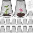 Therwen 15 Pcs Large Plant Wire Cloche 11 x 12 Inch Metal Garden Cloche with Garden Stakes Plant Protector from Animals for Keeping Bunnies Chicken Squirrels Birds (Black)