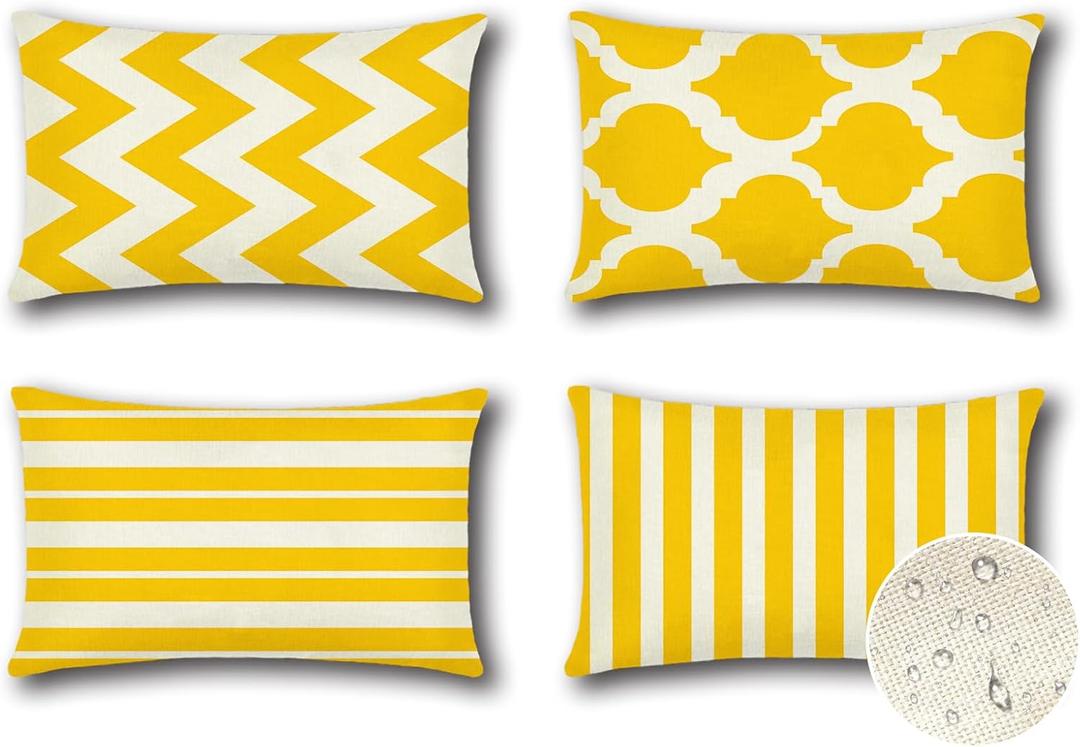 OTOSTAR Set of 4 Waterproof Throw Pillow Covers 16x24 Inch Farmhouse Geometric Square Pillow Cases for Couch Patio Furniture Balcony Garden Outdoor DecorationGeometry70-Yellow