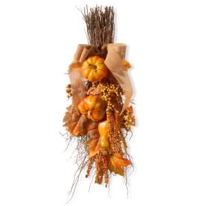 National Tree Company Artificial Fall Teardrop Wall Decoration, Decorated with Pumpkins, Berry Clusters, Maple Leaves, Branches, Autumn Collection, 18 in