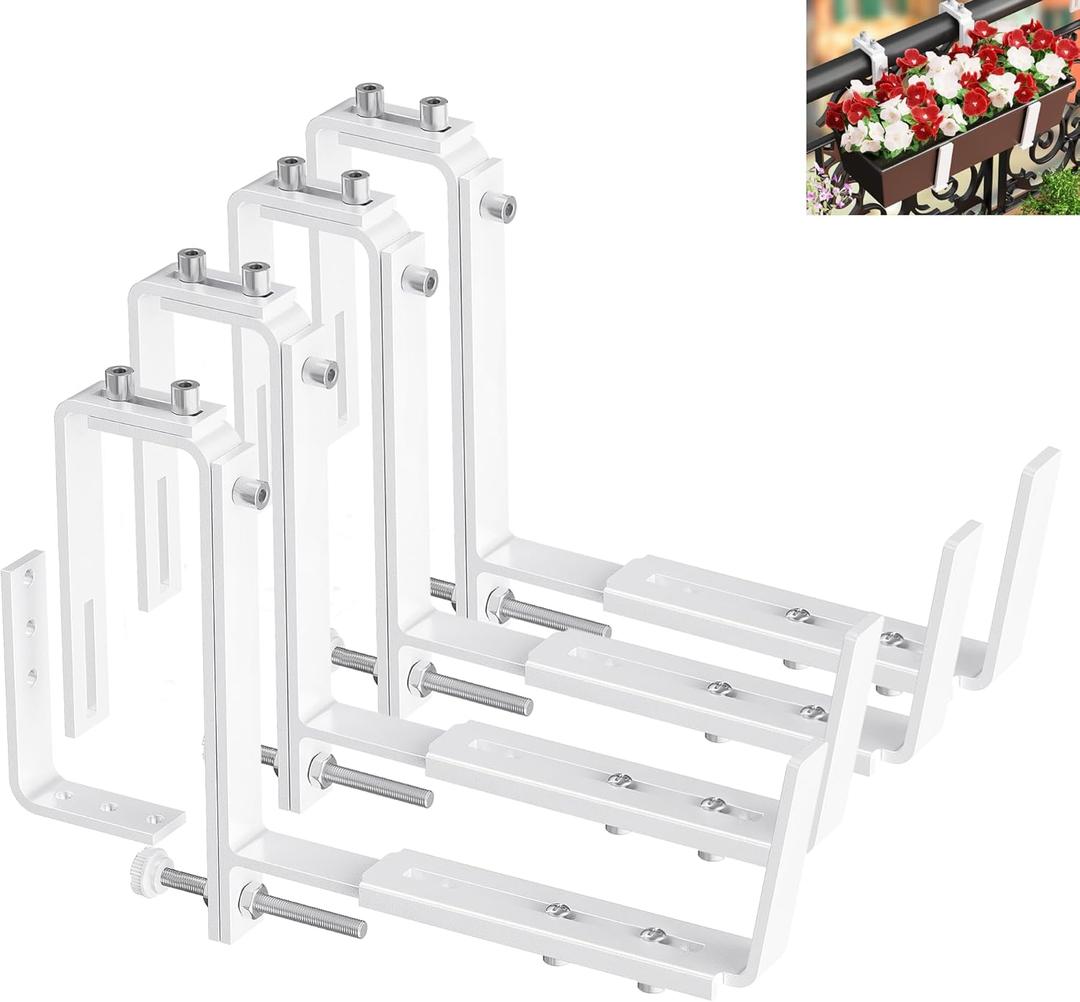 Y&M Adjustable Window Box Brackets for Planter Box, Heavy Duty Wall Mounted Hooks Hangers for Flower Baskets Holder Durable, Hanging Brackets for Fence Patio Garden Balcony(4 Packs)
