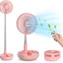 Belife X8 Portable Fan, 7200mAh Battery Powered Rechargeable, Oscillating USB Desk Floor Fan with Remote, Foldable Telescopic Fan for Home Bedroom Sleeping Office Camping Travel, 7.7" (Pink)