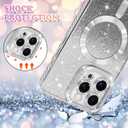 NITITOP Compatible with iPhone 16 Pro Max Case Cute Clear Glitter [Compatible for MagSafe] Sparkle Bling Magnetic Plating Heart Girl Women Electroplated Frame Camera Protection Back Cover - Silver