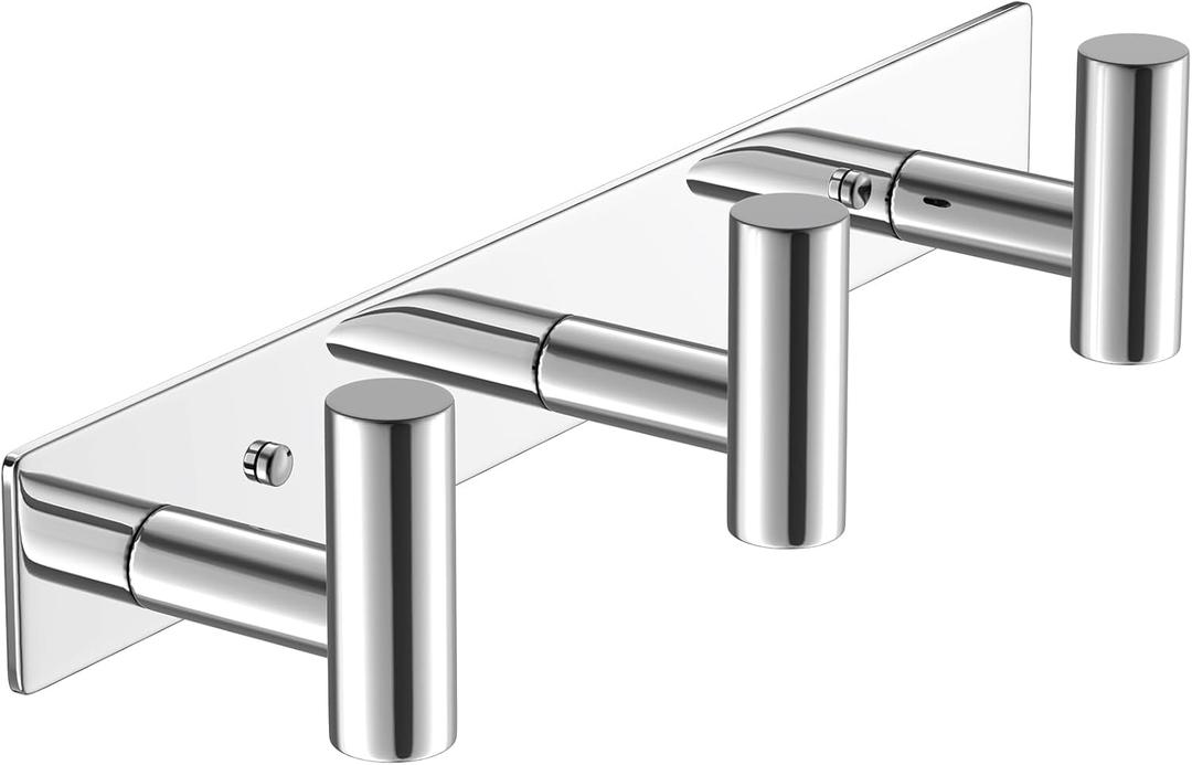 VAEHOLD Hat and Coat Wall Mount Rack - Hooks for Robes, Bags, Keys, and Towels - Bathroom Towel Hanger Organizer (Polished Chrome, T Shape 3 Hooks 1 Pack)