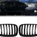 Front Grill Compatible with 2007-2013 BMW X5 E70 2008-2014 BMW X6 E71,ABS Front Kidney Grille Single Slats Gloss Black Kidney Hood Bumber Grill Replacement