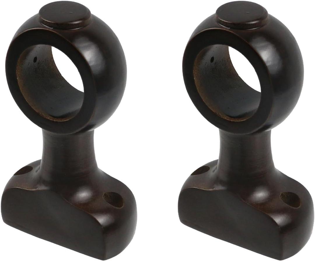 MY MIRONEY 2PCS Wood Curtain Rod Holders Hardware Wooden Curtain Rod Bracket Brown Wall Mounted Drapery Rod Hangers for 1-3/8" Rods