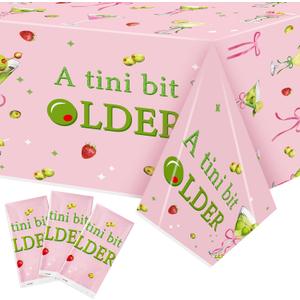 Pink Green Martini Party Tablecloths - 3Pcs A Tini Bit Older Birthday Table Covers, Martini Bow Themed Party Decoration Plastic Disposable Rectangular Table Cloth Decor for Birthday Bachelorette