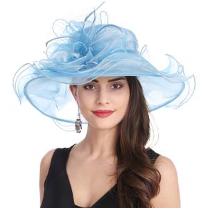 SAFERIN Women's Organza Church Kentucky Derby Fascinator Bridal Tea Party Wedding Hat (3190-light Blue)