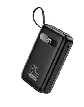 EnergyQC Power Bank, 20,000mAh 35W PD 3.0+QC 4.0 Fast Charging Portable Charger with Builtin Lightning & USBC in&Out Cables, Battery Pack for iPhone 16/15/14 Series, Galaxy, iPad, AirPods, Black
