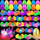 TURNMEON [ 2 Golden Eggs 50 Pack Easter Basket Stuffers for Kids, 50 Prefilled Easter Eggs with 50 LED Light Up Rings Glow in The Dark Easter Eggs Hunt Game Easter Party Favors Classroom Prizes