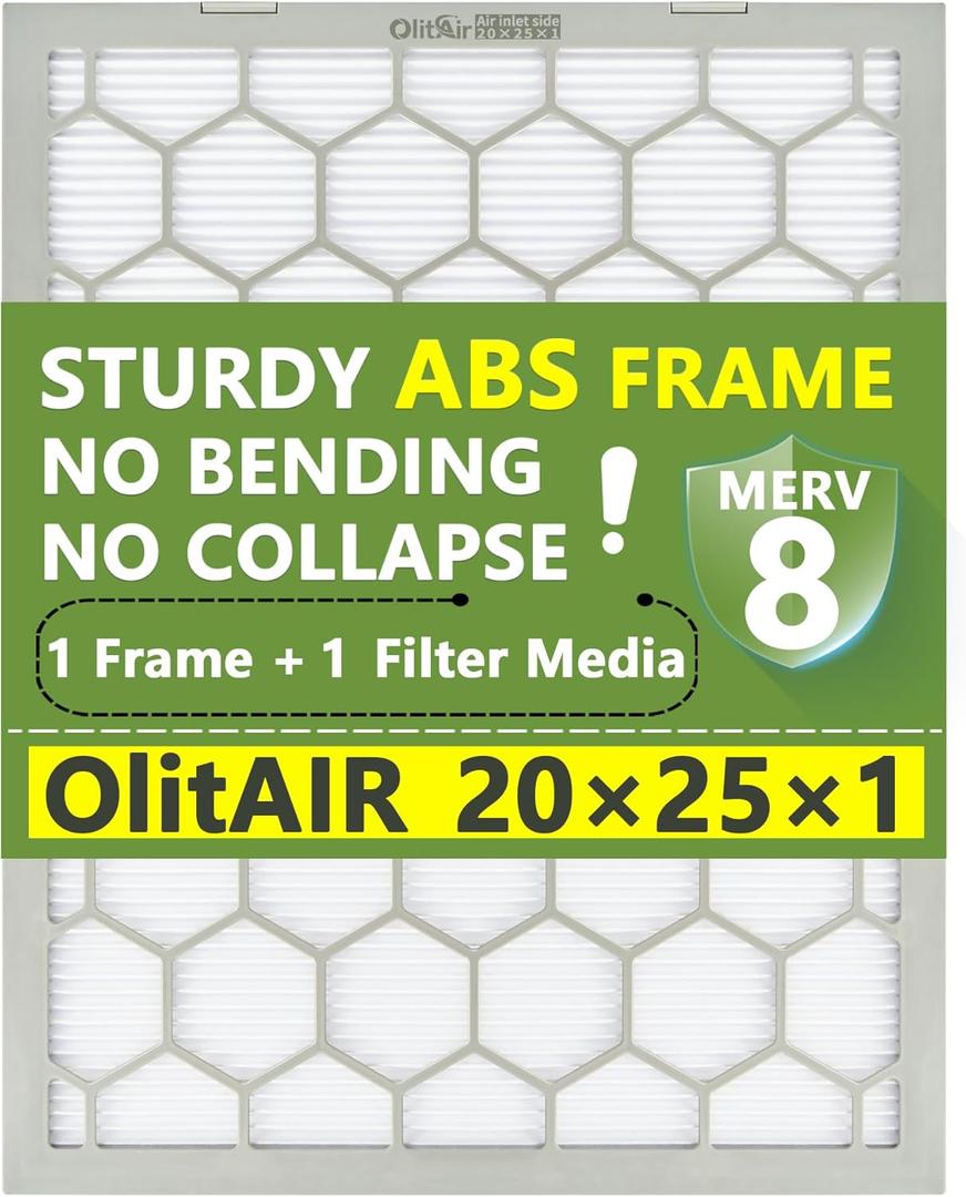 20x25x1 MERV 8 Air Filter,AC Furnace Air Filter,Reusable ABS Plastic Frame (Actual Size: 19 3/4" x 24 3/4" x 3/4")