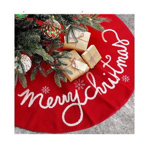 48 Inch Christmas Tree Skirt Red Small Plush Xmas Tree Mat with Merry Christmas Patterns Soft Thick Holiday Decor for Home Party