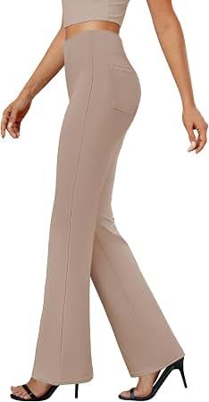 Agenlulu Wide Leg Dress Pants for Women Elastic High Waist Straight Leg Pants Business Casual Pull on Office Work Slacks (Beige, XL)