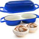 Mini Double Dutch Oven For Sourdough Bread Baking, 2.2QT Enameled Cast Iron
Dual Round Bread Loaf Pan with Lid, Non Stick 550°F Oven Safe Bread Pot For Homemade Bread, Meatloaf, Cake - Blue