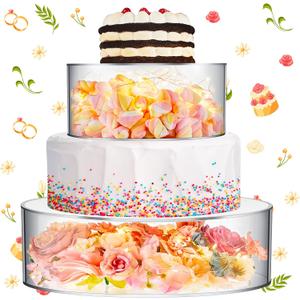 Sunnyray 2 Pcs Acrylic Cake Stands for Dessert Table Clear Fillable Cake Riser Cupcake Tier with LED Strings for Birthday Wedding Holiday Party Display(8'', 12'')