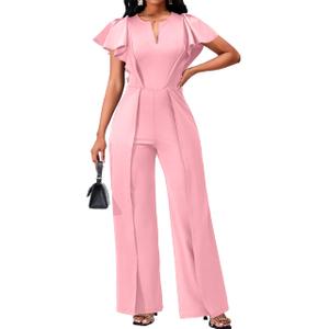 sexycherry Red Jumpsuit for Women Dressy Formal Elegant One Piece Outfit,M | sexycherry Formal Jumpsuits for Women Dressy Long Straight Pants with Belt Size M