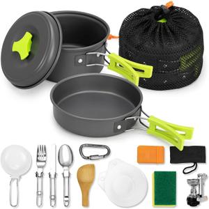 15pcs Camping Cookware Mess Kit,Non-Stick Lightweight Pots Set Portable Outdoor Cookware for Camping Backpacking Hiking Outdoor Cooking and Picnic