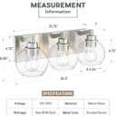 Bathroom Light Fixtures, 3-Light Brushed Nickel Vanity Light, Modern Wall Sconces with Globe Clear Glass Shade, Vanity Lighting Fixtures Over Mirror, VL195-BN-CL-3