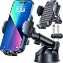 HTU 2025 Best Car Phone Holder 100+LBS Strongest Suction & Military 5-in-1 Universal Upgrade Truck Windshield Dashboard Vent Mount Stand for iPhone 16 15 14 AndroidPatent & Safety Certs, Black
