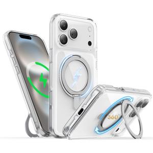 for iPhone 17 Pro Max Case 6.9-Inch with Magnetic 360 Ring Stand Compatible with MagSafe Crystal Clear Shockproof Protective Phone Cover 6.9" 2025, Clear