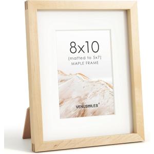8x10 Picture Frame, USA-Sourced Natural Maple Wood Photo Collage Frame with HD Tempered Glass, Modern Simple 8 x 10 Wooden Frame Matted to 5x7, Gallery Wall Frames for Art, Wall or Tabletop Display