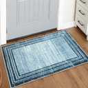 Lahome Amabel Modern Abstract Area Rug, Washable Blue 2x3 Entryway Rugs Non Skid Front Door Rug Indoor Low-Pile Kitchen Carpet, Minimalist Bordered Soft Bedroom Throw Rug for Bathroom Entry