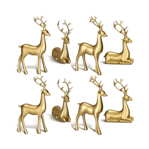 Wenqik 8 Pcs Christmas Reindeer Figurines Gold Deer Christmas Decor Xmas Sitting Standing Deer Statues Rustic Small Reindeer Sculpture for Home Living Room Cabinet Table Office Indoor Decoration Gift,Demage Pieces