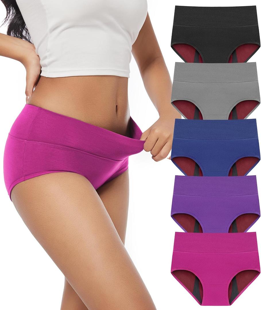 Women's Incontinence Underwear, 100ml Leak-Proof Period High Waisted Brief Heavy Flow Bladder Leak Washable Cotton 5 Pack (Multicolor01, XXX-Large) (3XL)