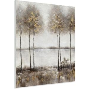 Yihui Arts Hand Painted Tree Painting on Rustic Canvas with Gold Foil Accents - Vertical Landscape Artwork for Farmhouse, Living Room, Bedroom, and Hallway Decor (24"L x 16"W)