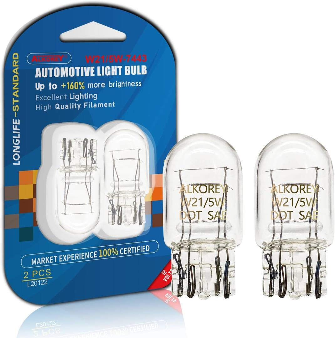 7443 T20 W21/5W 12V 21/5W Reverse Light Bulbs,2700K Warm White Lights,Tail Brake Lights Backup Lights Turn Signal Lights, 2 Pack