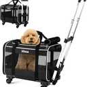 Cat Dog Carrier with Wheels Airline Approved Rolling Pet Carrier with Telescopic Handle, Shoulder Strap and Pet Bowl, Black