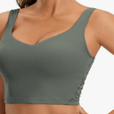 YOGA Butterluxe Women's V-Neck Sports Bra Padded Crop Top with Built-in Bra, Green, Large