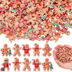 Simgoing 210 Pcs Mini Christmas Gingerbread Man Decorations Set Christmas DIY Craft Accessories Miniature Assorted Flat Back Resin Ornament Xmas Tree Adornment for Holiday Decor Gift (Gingerbread Man)