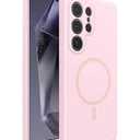 BNAAGO Strong Magnetic Silicone Case for Samsung Galaxy S25 Ultra, Soft Slim-fit Liquid Silicone Phone Case with Camera Cover, Vibrant Pink Color, Magnetic, Camera Protection, Soft Case