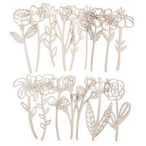 16 Pcs Wooden Flowers Cutout Signs Unfinished Wildflowers Stems for Painting Decorations Art DIY Home Crafts
