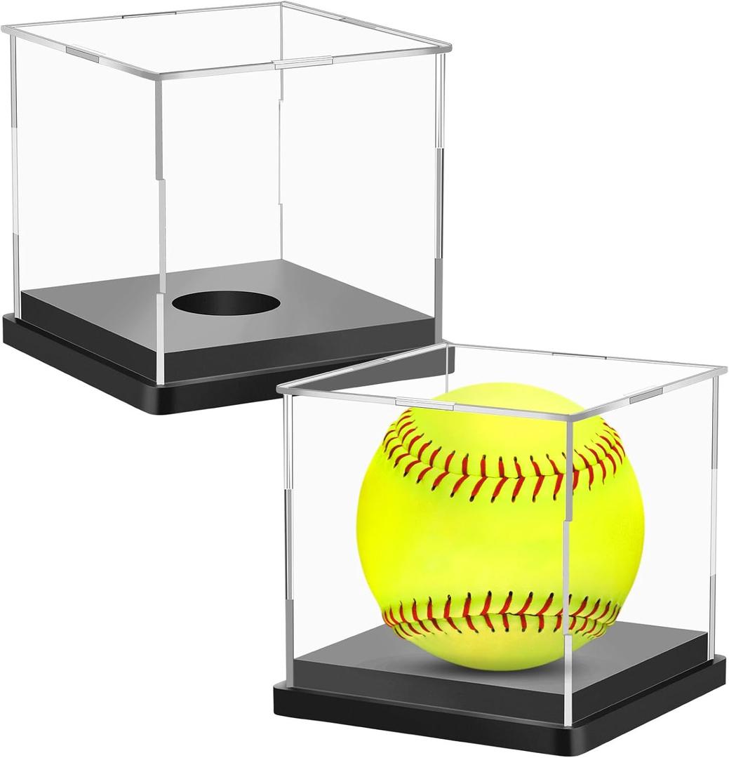 2PCS Softball Display Case Acrylic Clear Display Box Baseball Tennis Golf Protected Stand for Signed Memorabilia Large 12 Inch Sports Game Ball Storage Box