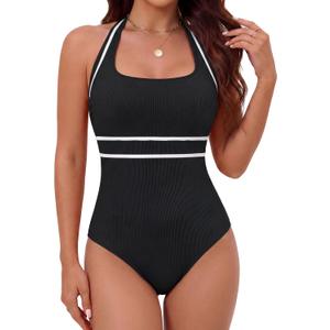 BMJL Tummy Control Bathing Suit for Women Halter One Piece Swimsuit Ribbed Slimming Swim Suits 2026 (L)