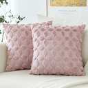 OTOSTAR Set of 2 Soft Plush Short Wool Velvet Decorative Throw Pillow Covers with 3D Flower Pattern Cushion Covers - Couch Sofa Pillow Covers for Living Room - Pink 20x12 Inch