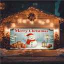 Christmas Garage Door Cover 13x6ft Snowman Banner Red Scarf Gift Boxes Winter Snow Scene Holiday Backdrop Street Lantern Festive Porch Decoration Outdoor Indoor Seasonal Wall Display