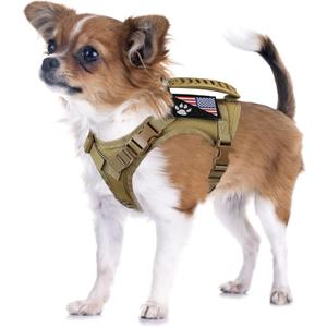 Tactical Dog Harness Tactical with Rubber Handle K9 Military Adjustable Puppy Pet Vest Harness for Outdoor Training XS (Brown Harness)