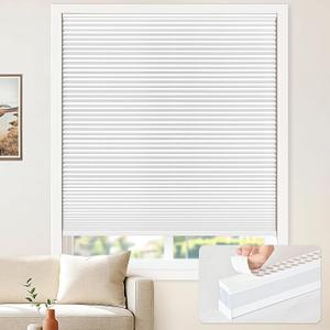 LazBlinds Cordless Cellular Blinds, No Drill Blackout Honeycomb Shades for Indoor Windows, Insulated UV Protection Cellular Shades, Easy Inside Mount, 34" W x 64" H, White