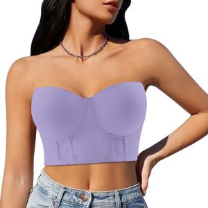 Women Longline Strapless Push Up Full Coverage Underwire Deep Cup Smoothing Bra ((38) DD, Purple)