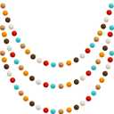 WILLBOND 3 Pieces Wool Felt Rainbow Ball Garland Colorful Pom Pom 6.5 ft Long 24 Ball Garland for Easter Mardi Gras Classroom Halloween Thanksgiving Xmas (Fancy Colors)