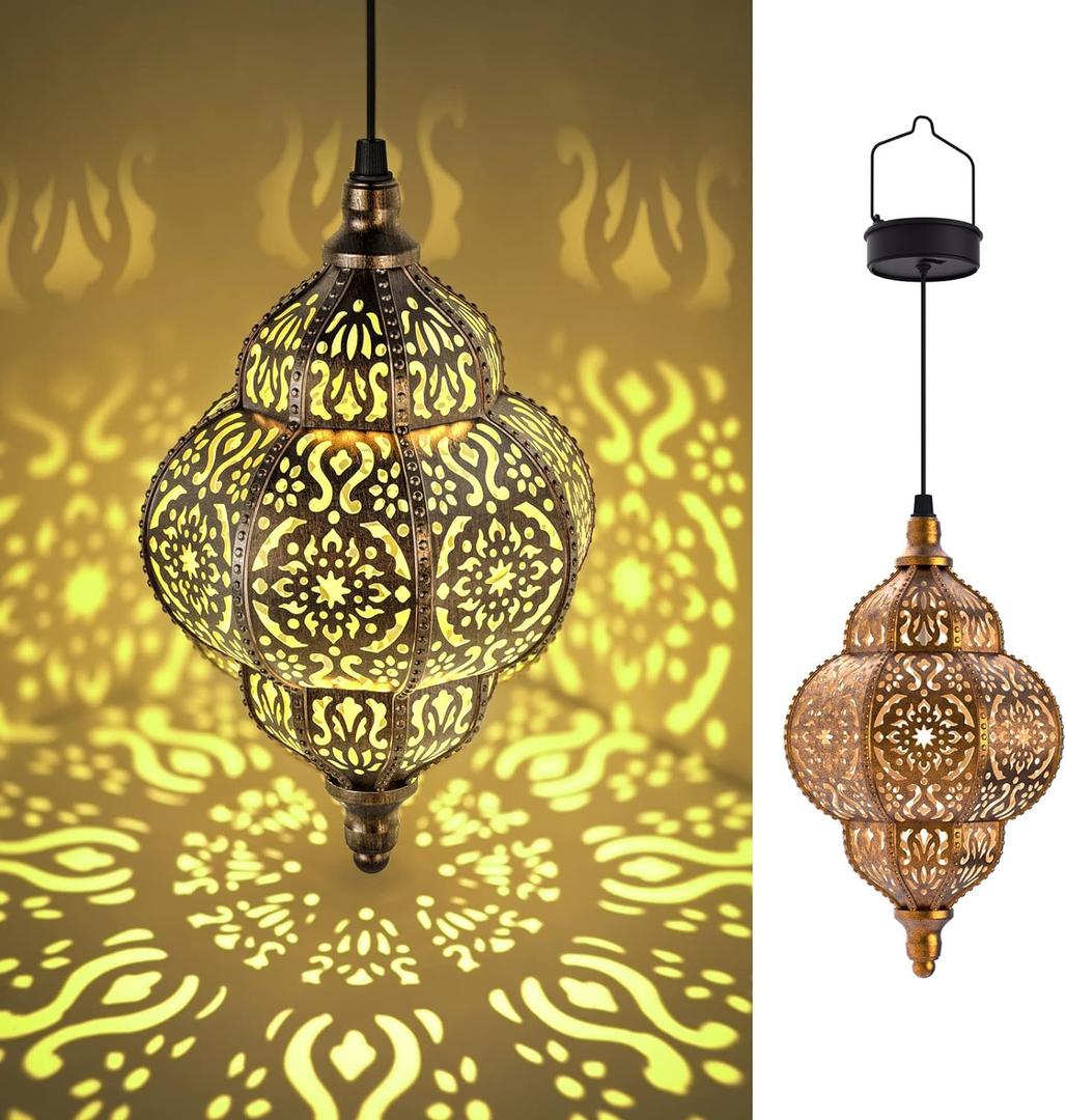 Hapjoy Hanging Solar Lights Outdoor Garden Decor Solar Lantern Waterproof Plastic Moroccan Outdoor Decorations for Patio Pathway Yard Backyard Garden Decorative (2 Pack, Bronze)