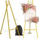 57" Gold Easel Stand for Sign, Heavy Duty Metal Easel Display Stand with Adjustable Chain and Storage Bag, 4-Tier Height Adjustable Art Easel for Wedding Signs, Birthday Party