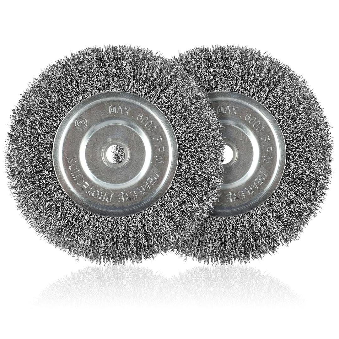 2 Pack 6-Inch Wire Wheel for Bench Grinder, 0.012 Carbon Steel Wire, Wheel Brush for Bench Grinder, 1/2-Inch and 5/8-Inch Arbor