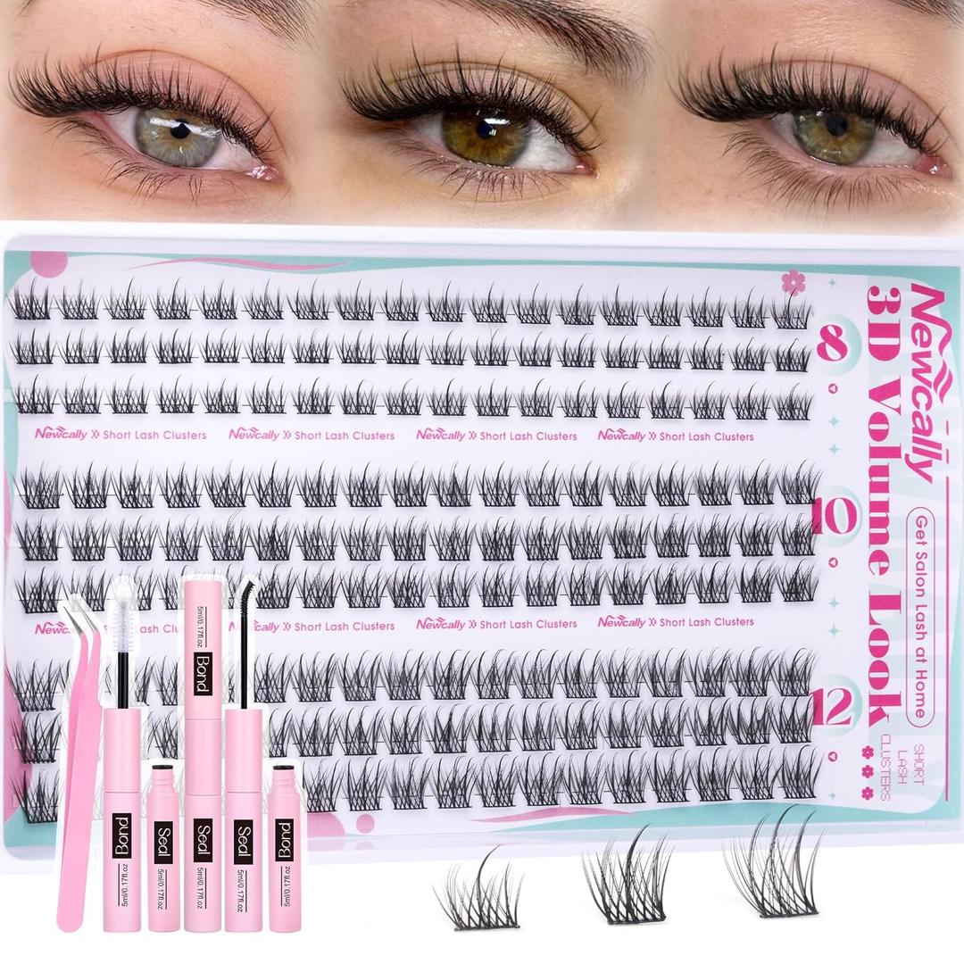 Natural Lash Clusters Kit Short 8-12MM Eyelash Clusters Wispy Cluster Eyelash Extensions Lash Extension Kit C-Curly Cluster Lashes Long-lasting Effect by Newcally